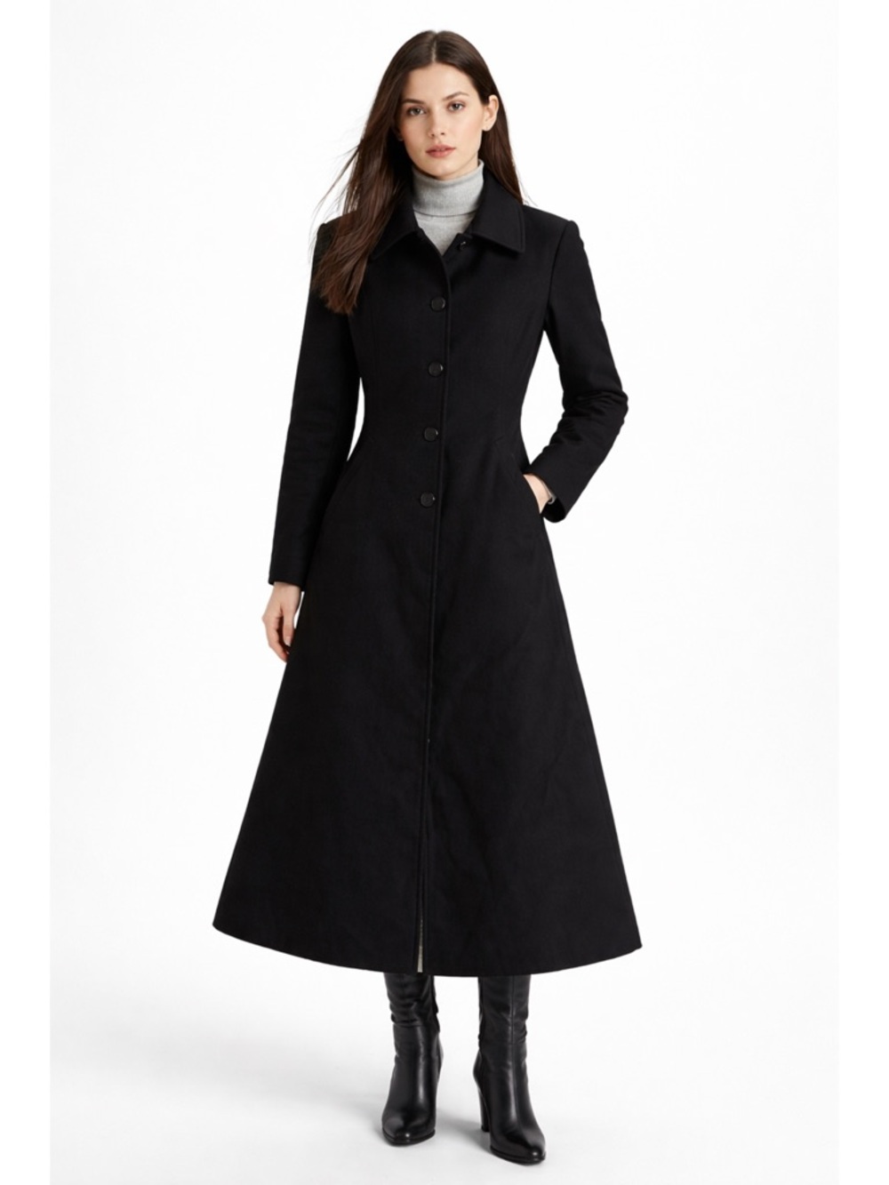 Cashmere Boutique Pure Cashmere Full Length Black‎ Overcoat Womens Coat Size 2